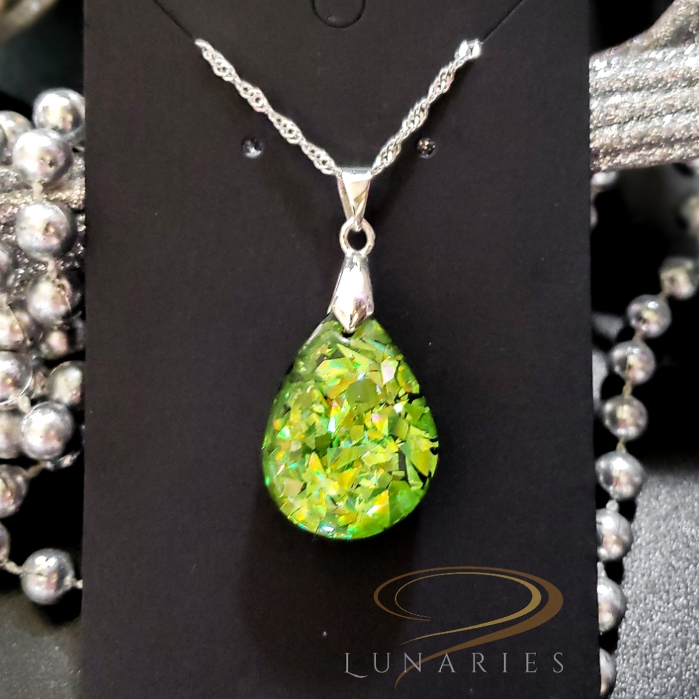 Holographic Color-Shifting Handmade Teardrop Necklace, Pendant